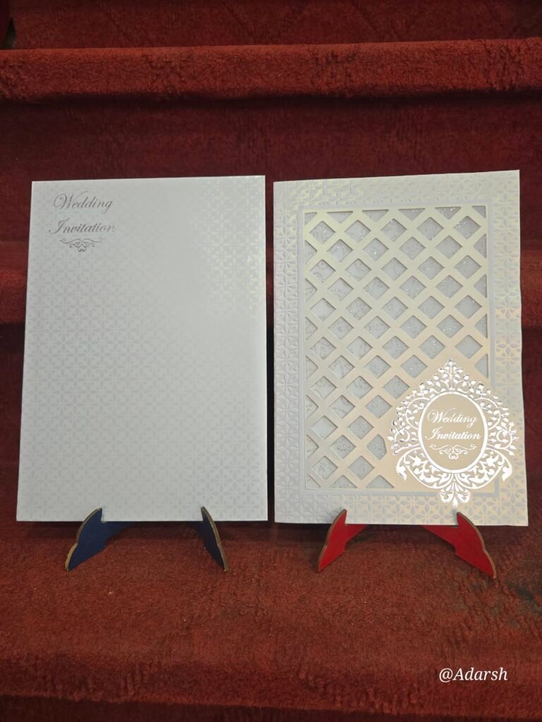 White and Silver Laser-Cut Cross Lattice Wedding Invitation Card.