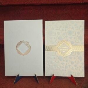 Off-White and Pastel Blue Floral Damask Belt Wedding Invitation Card