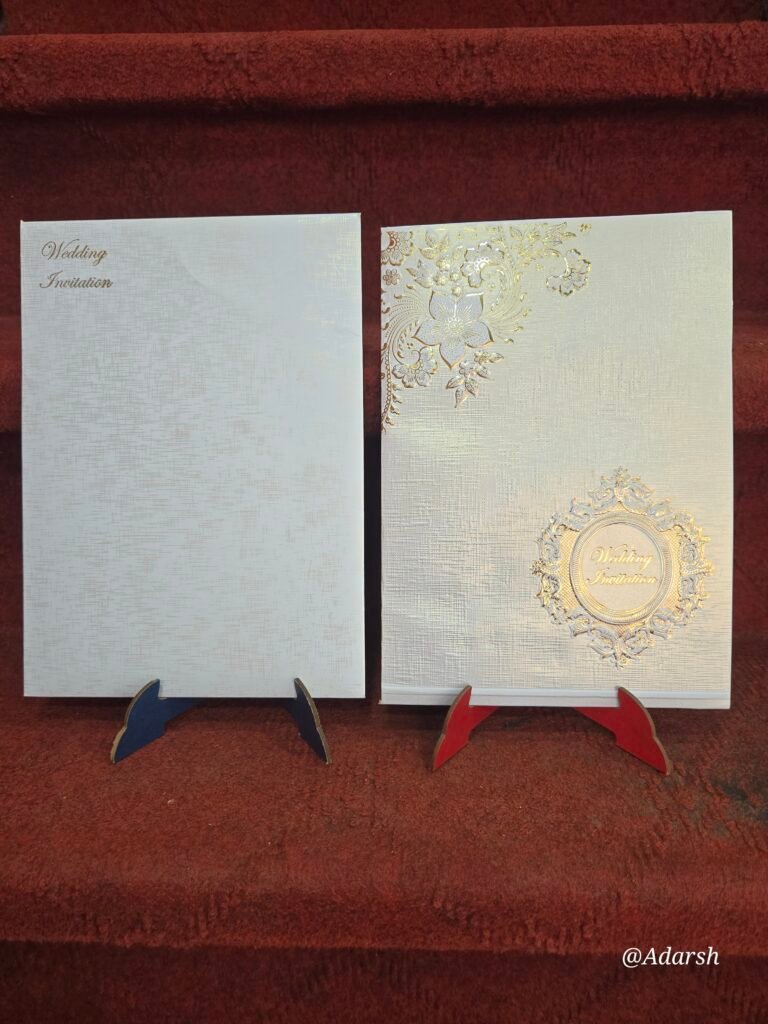 Ivory Silk Textured Gold Leaf Wedding Invitation Card