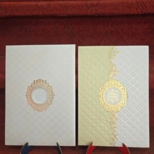 Cream and Pale Olive Die-Cut Wedding Invitation Card.