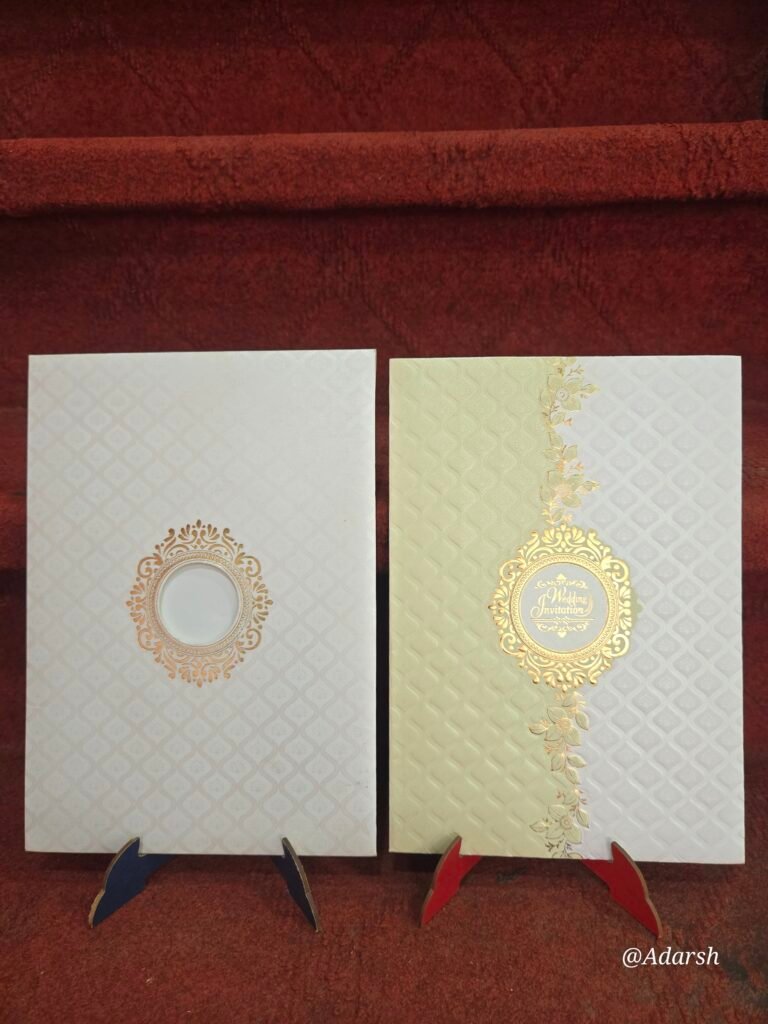 Cream and Pale Olive Die-Cut Wedding Invitation Card.