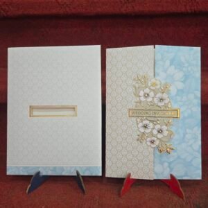 Light Blue and Cream Floral Gatefold Wedding Invitation Card.