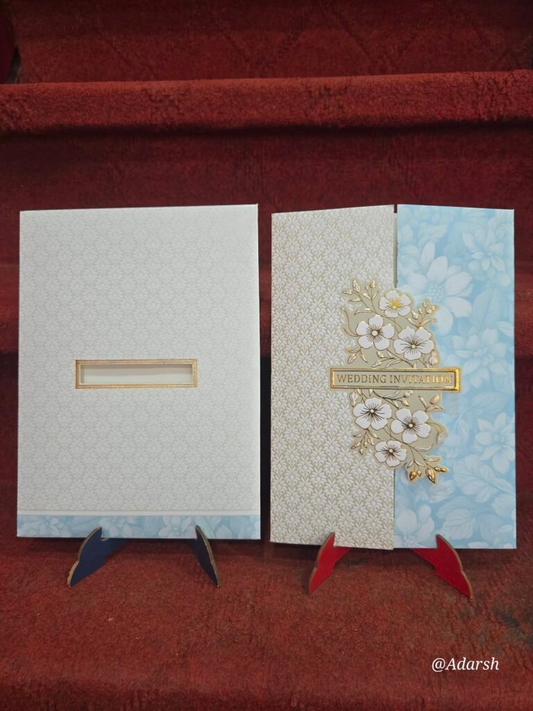 Light Blue and Cream Floral Gatefold Wedding Invitation Card.