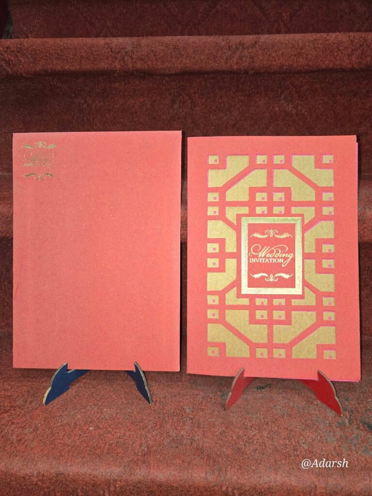 Red and Gold Lattice Wedding Invitation Card.