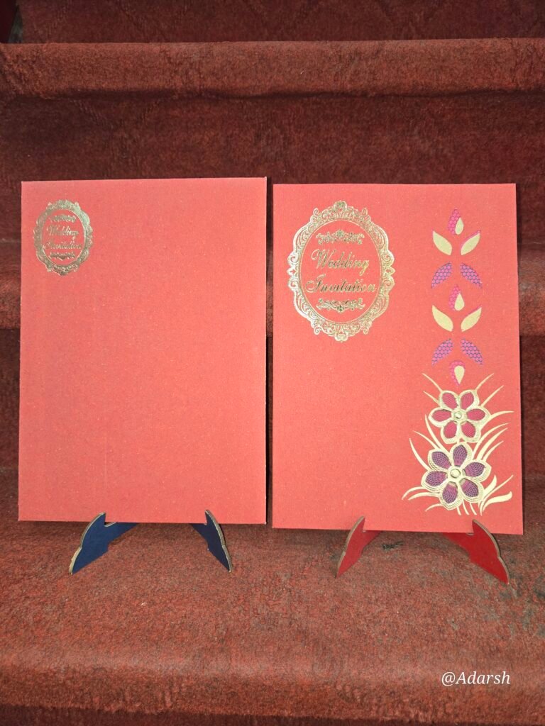 Red and Gold Foil Floral Wedding Invitation Card.