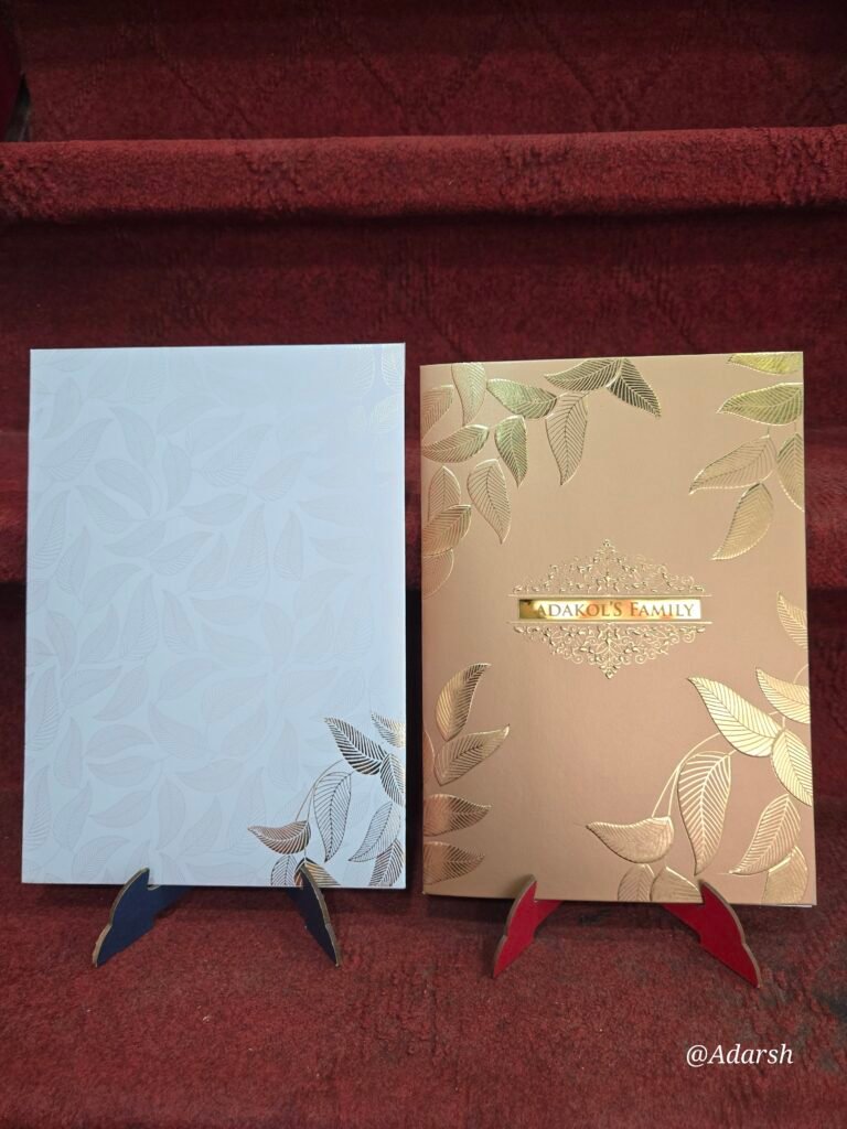 Gold Embossed Leaf Design Invitation Card