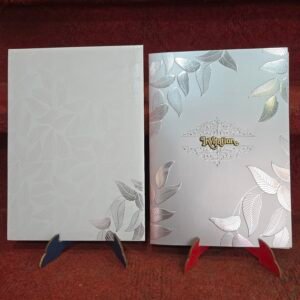 White and Silver Embossed Leaf Design Invitation Card.