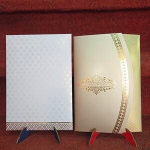 Cream and Gold Die-Cut Hindu Wedding Invitation Card.