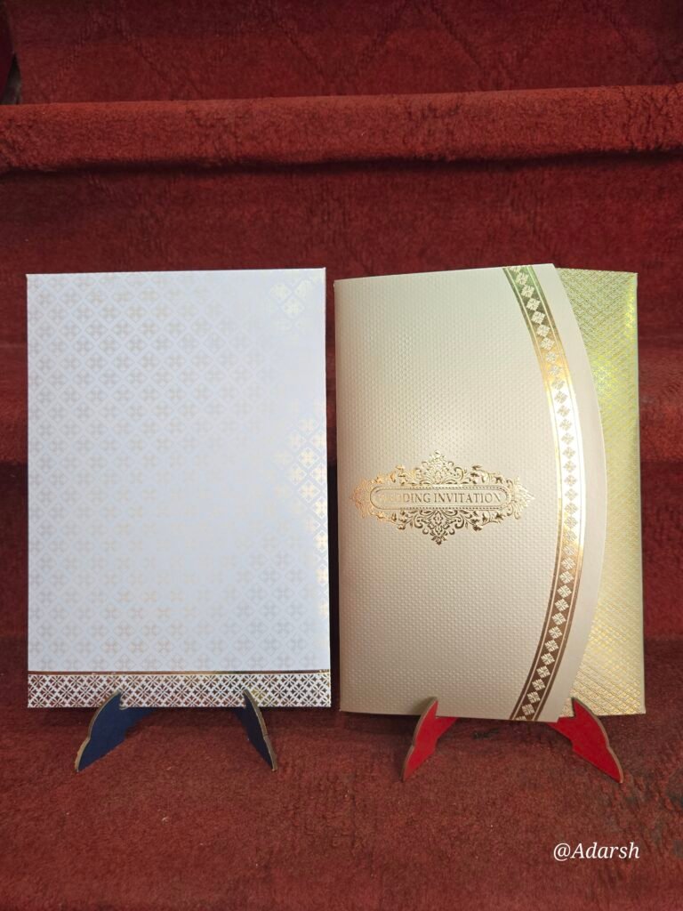 Cream and Gold Die-Cut Hindu Wedding Invitation Card.