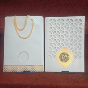 White and Gold Laser-Cut Bag-Style Wedding Invitation Card