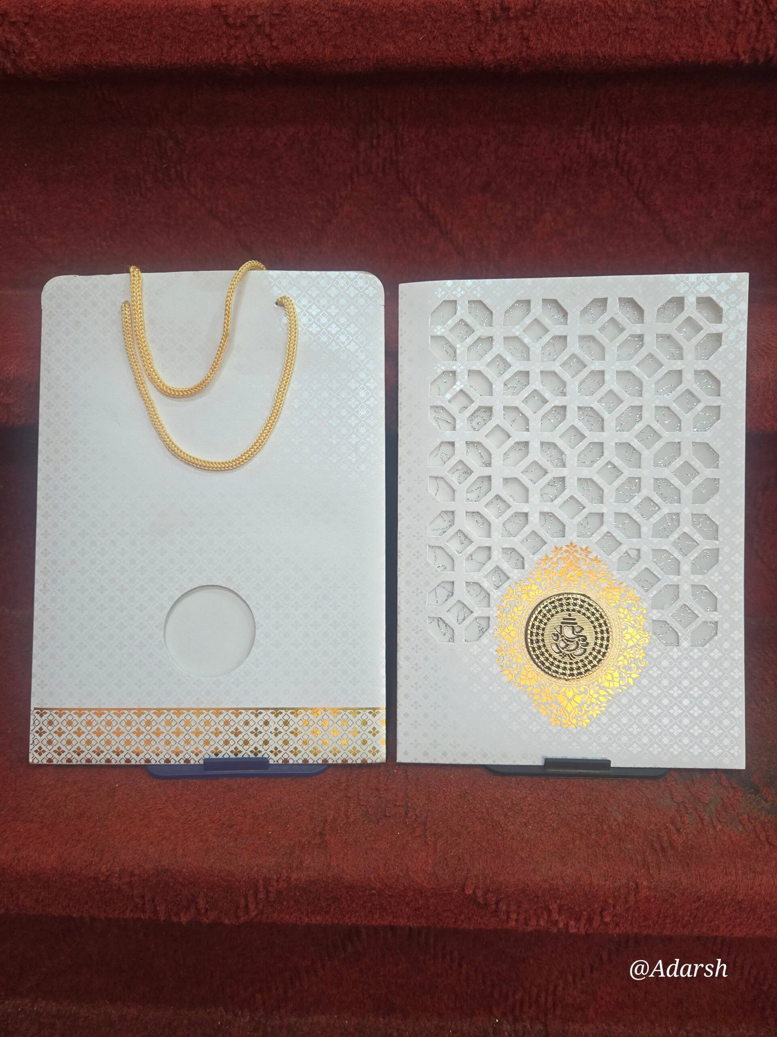 White and Gold Laser-Cut Bag-Style Wedding Invitation Card