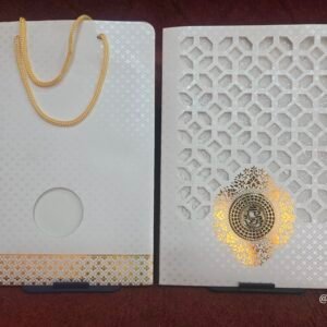 Elegant White and Gold Laser-Cut Bag-Style Wedding Invitation Card