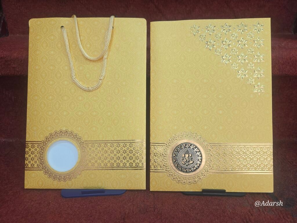 Premium Golden Metallic Bag-Style Wedding Invitation Card
