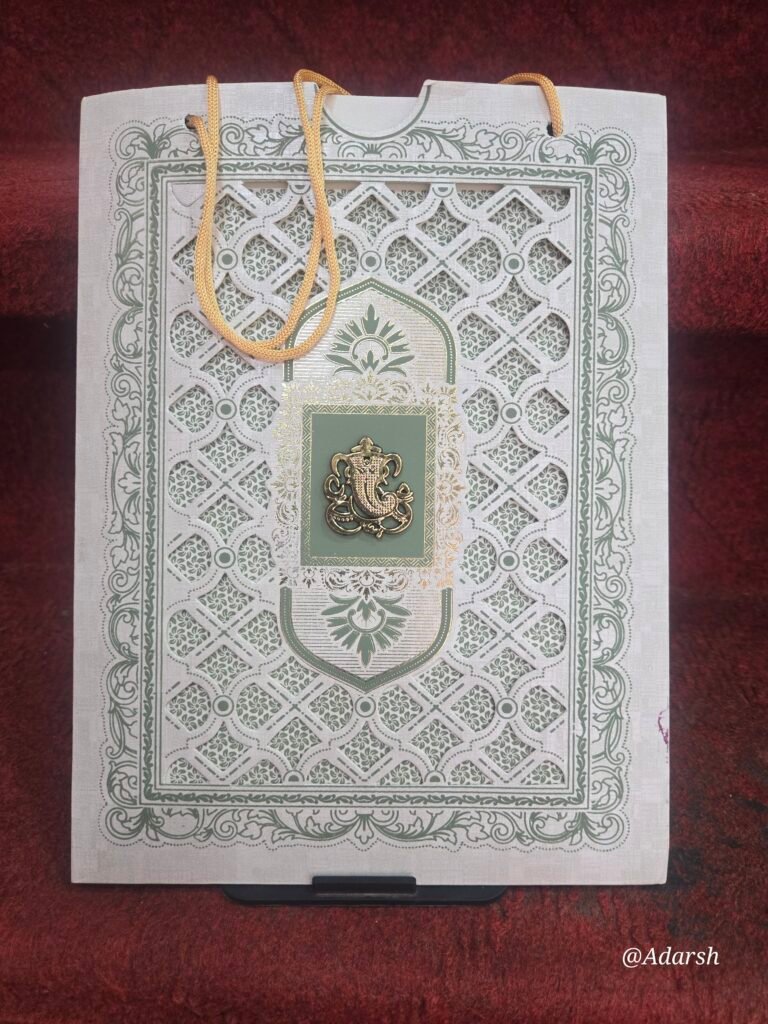 Sage Green and Cream Bag-Style Wedding Invitation Card