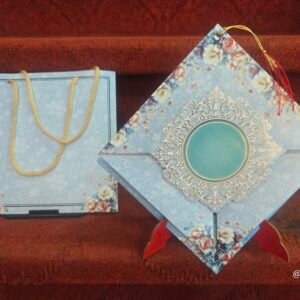 Floral Theme Pastel Blue Bag-Style Wedding Invitation Card