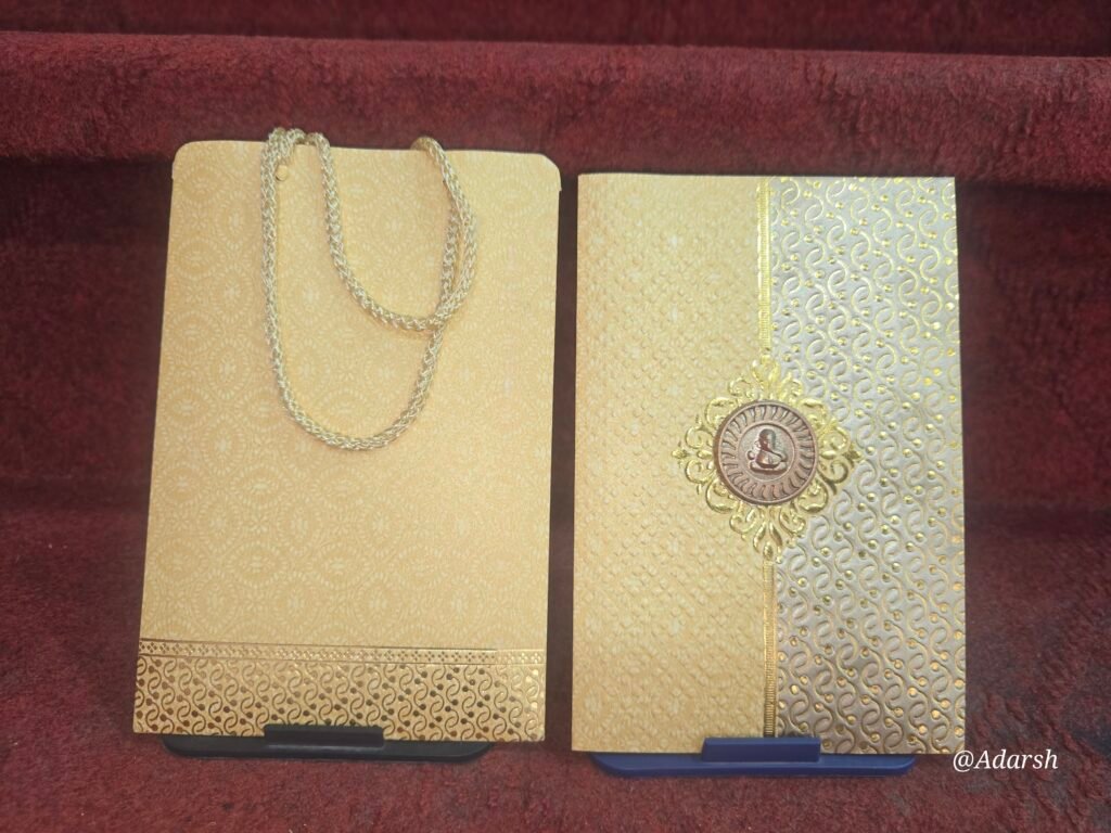 Cream and Gold Foil Pattern Bag-Style Wedding Invitation Card