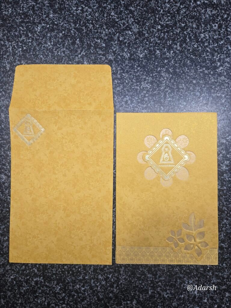Premium Mustard Yellow Die-Cut Floral Jain Lagna Patrika