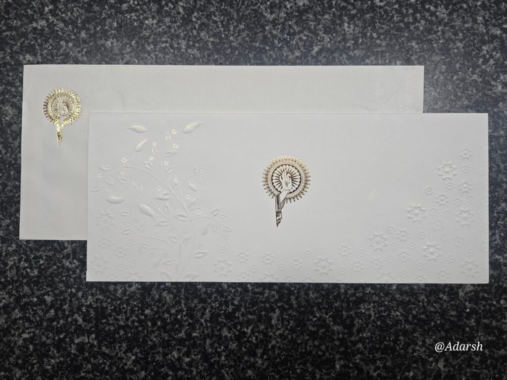 White Shimmer Asymmetric Floral Vine Wedding Invitation Card
