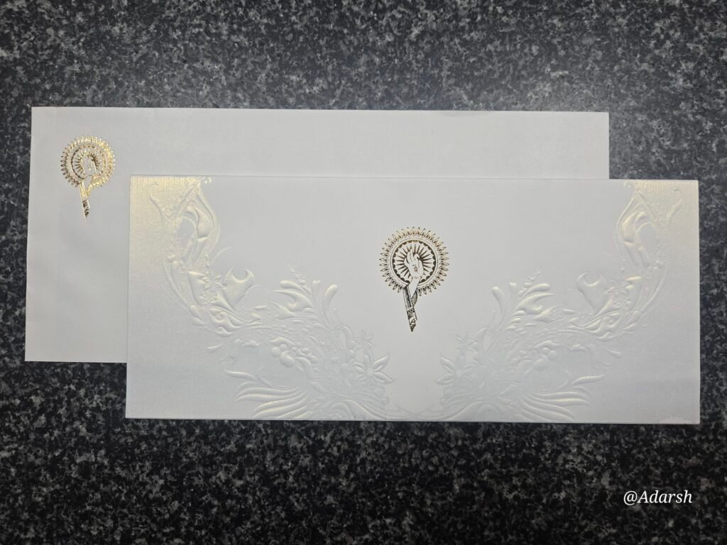 White Shimmer U-Shaped Floral Garland Wedding Invitation Card