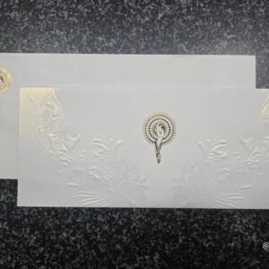 White Shimmer U-Shaped Floral Garland Wedding Invitation Card