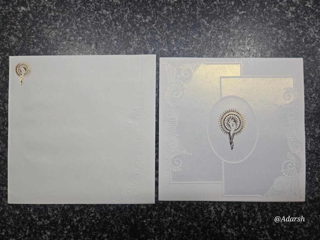 Ivory Embossed Oval Monogram Panel Wedding Card