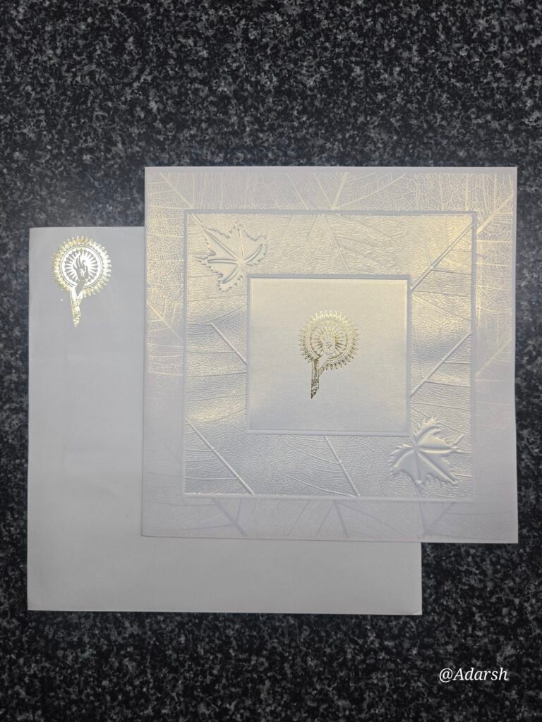 Ivory Embossed Leaf Pattern Wedding Card