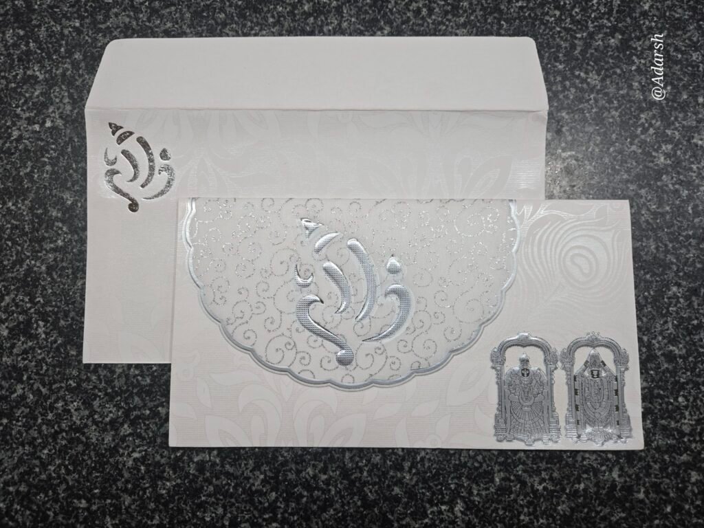White Shimmer Scalloped Flap Invitation Card