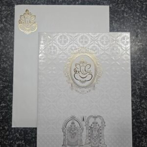 White Shimmer Geometric Laser-Style Balaji Wedding Card