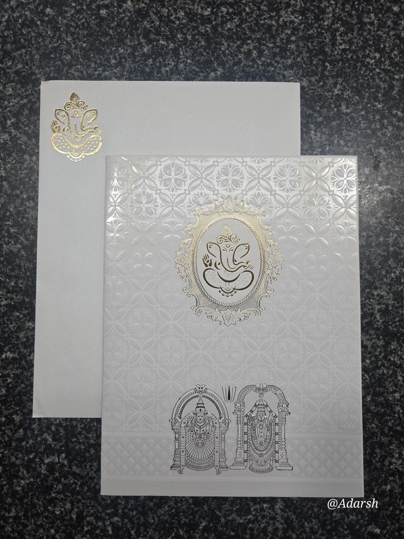 White Shimmer Geometric Laser-Style Balaji Wedding Card