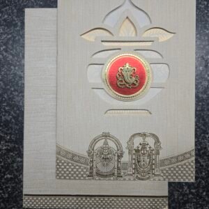 Sandal Raw Silk Finish Kalash Balaji Wedding Card