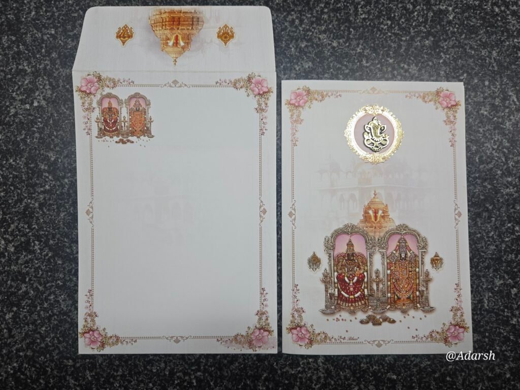 Pink Pastels Balaji Padmavathi Theme Wedding Card