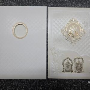 White Shimmer Embossed Ganesha Balaji Wedding Card