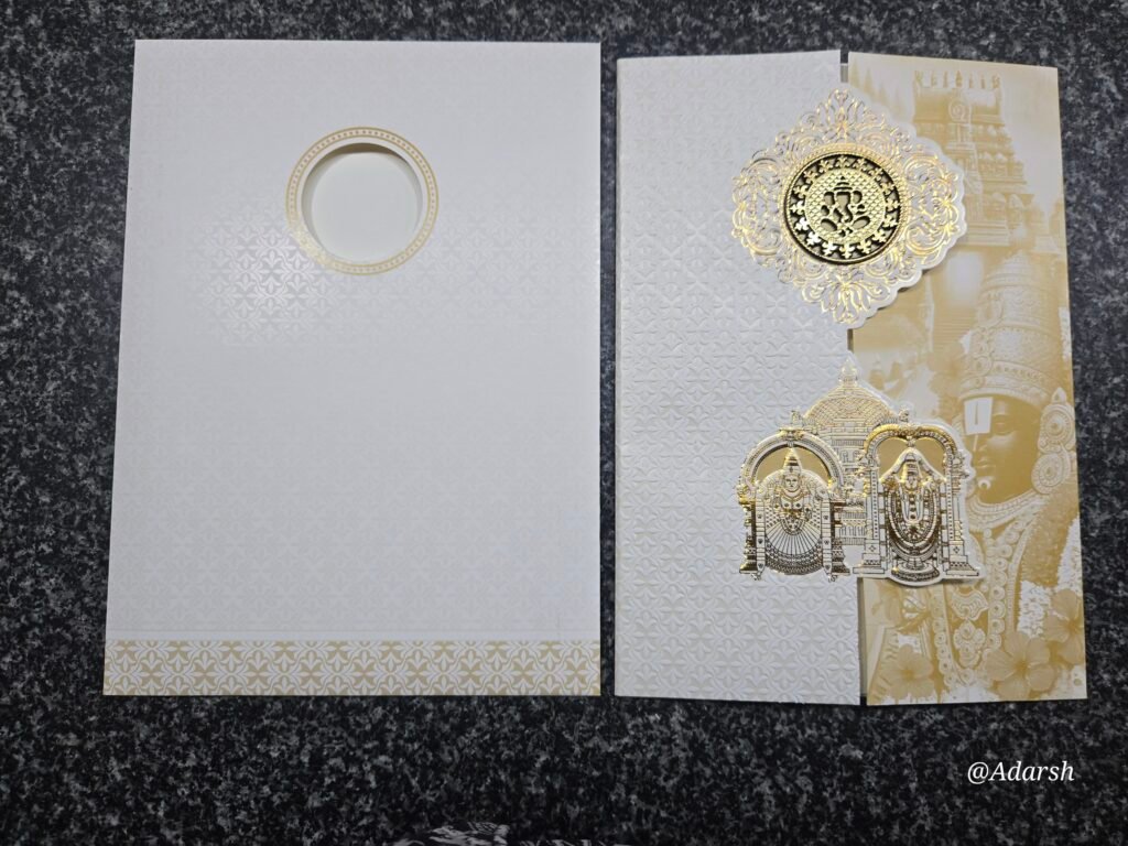 Yellow/Cream Shading Balaji Padmavathi Gatefold Wedding Card