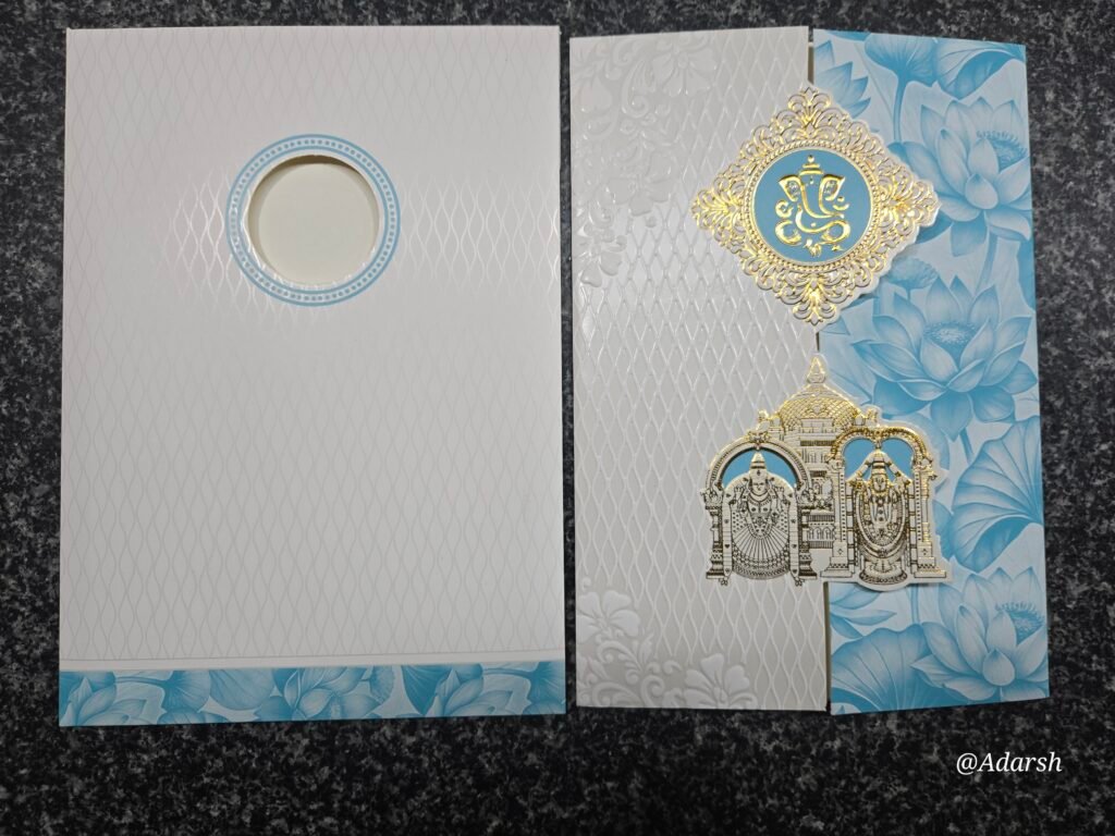 Blue Pastel Lotus Gatefold Balaji Wedding Card