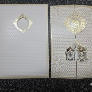 White and Sandal Laser Cut Gatefold Balaji Wedding Card