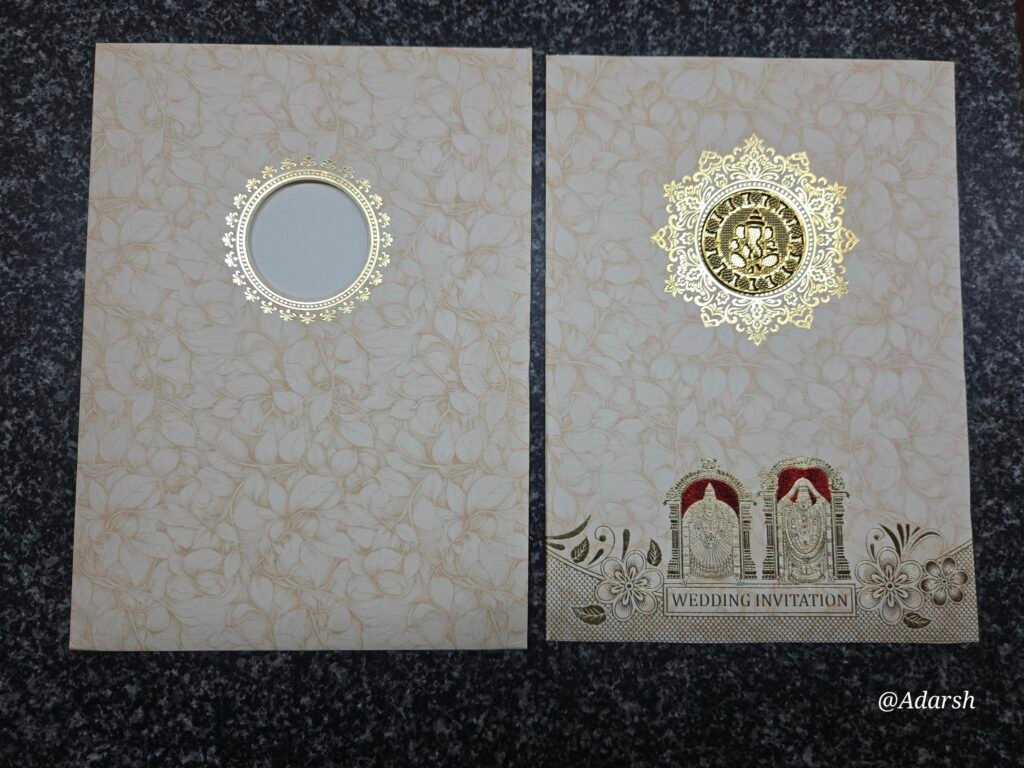 Sandal Shading Ganesha and Balaji Padmavathi Wedding Card