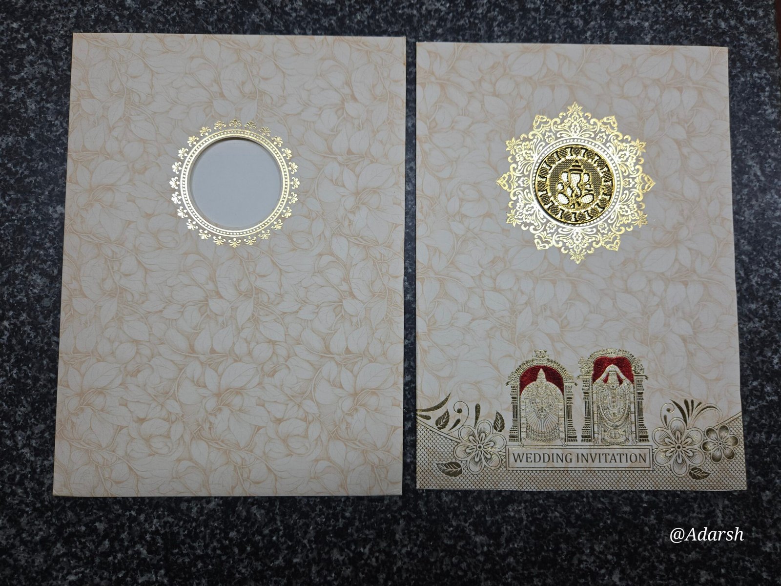 Sandal Shading Ganesha and Balaji Padmavathi Wedding Card