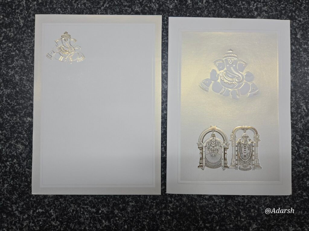 White Metallic Embossed Ganesha Balaji Wedding Card