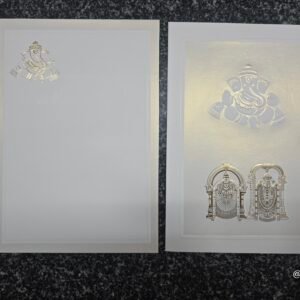 White Metallic Embossed Ganesha Balaji Wedding Card