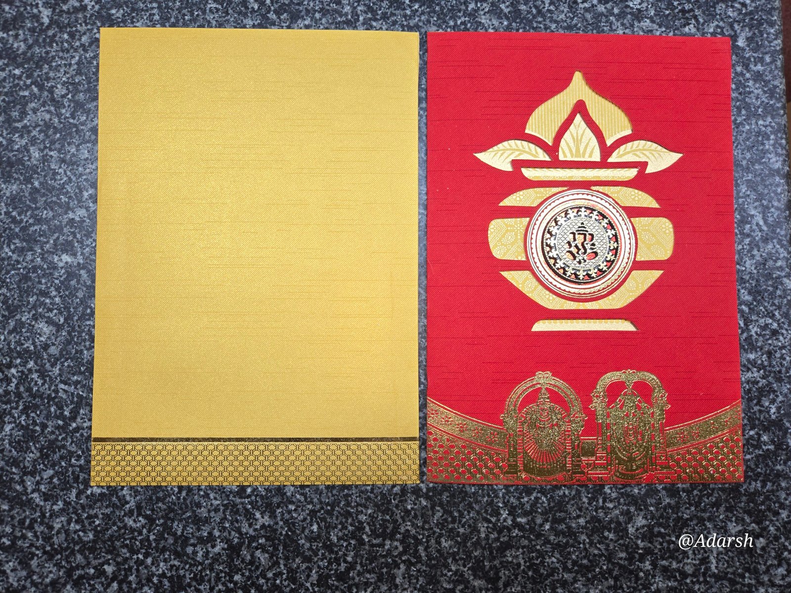 Red and Mustard, Kalash Balaji Wedding Card