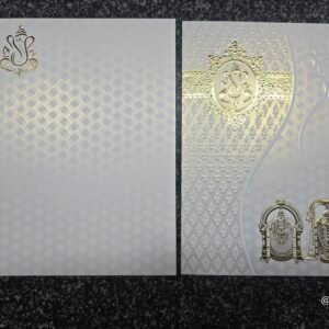 Cream/White Metallic Tirupati Balaji Foldable Wedding Card