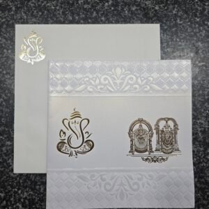 White Shimmer Self-Embossed Ogee Balaji Wedding Card