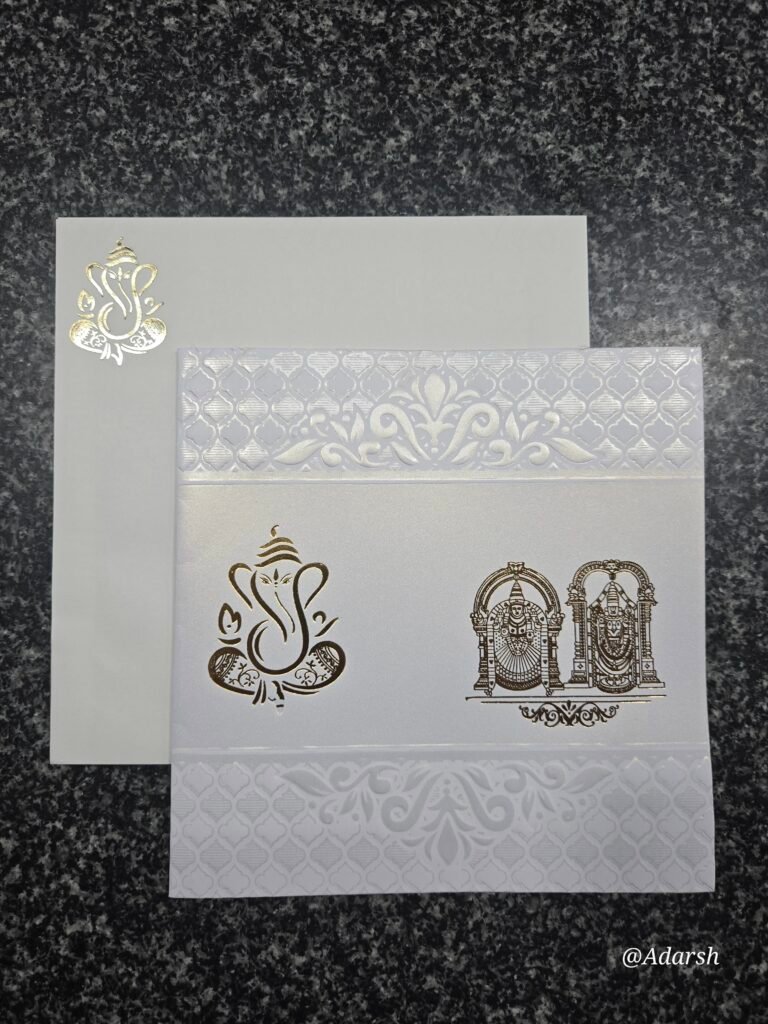 White Shimmer Self-Embossed Ogee Balaji Wedding Card