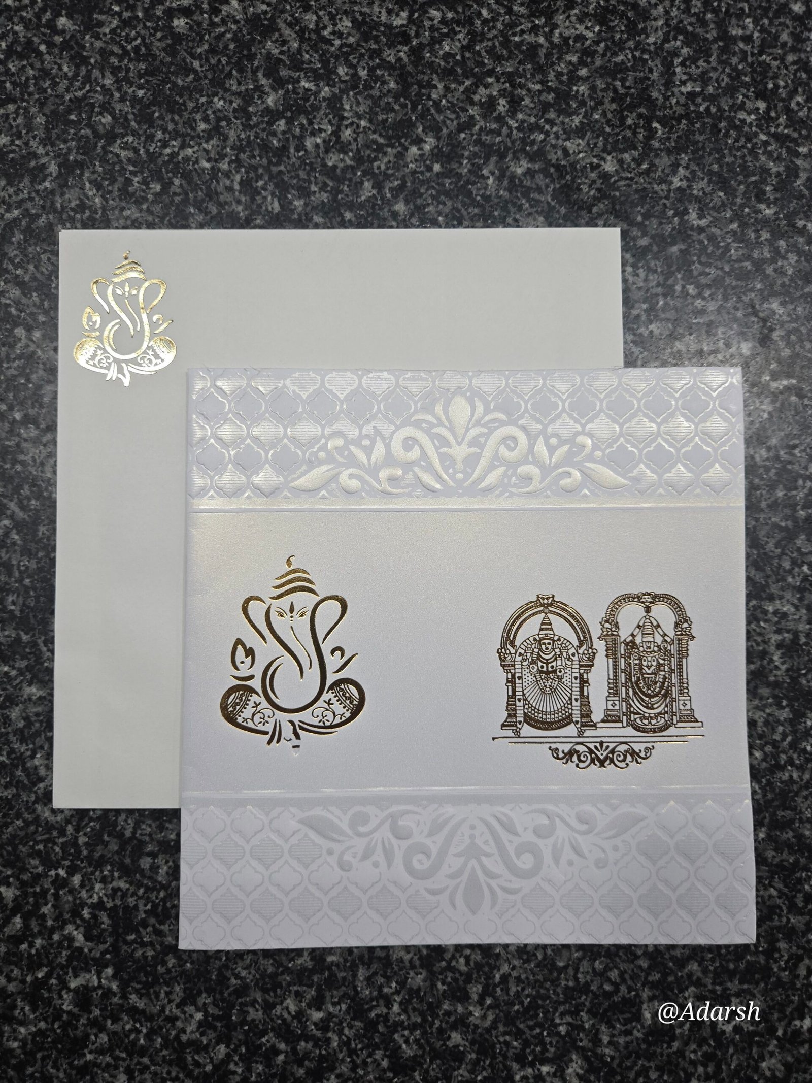 White Shimmer Self-Embossed Ogee Balaji Wedding Card
