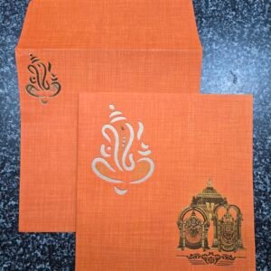 Traditional Orange Textured Ganesha Tirupati Invitation Card