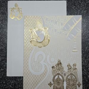 Cream Peacock Ganesha Tirupati Lord Venkateswara Invitation Card