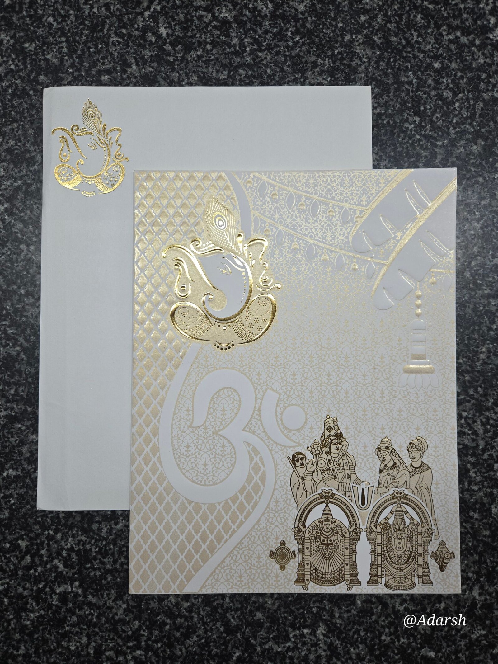 Cream Peacock Ganesha Tirupati Lord Venkateswara Invitation Card