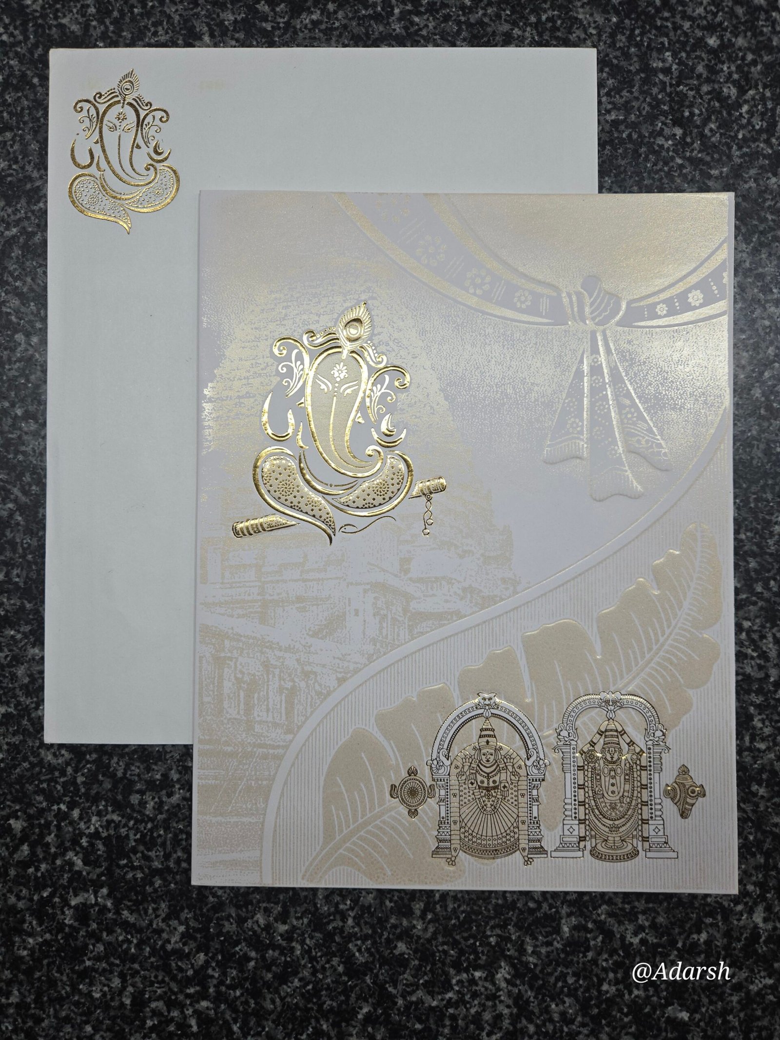 White Shimmer Banana Leaf Balaji Wedding Card