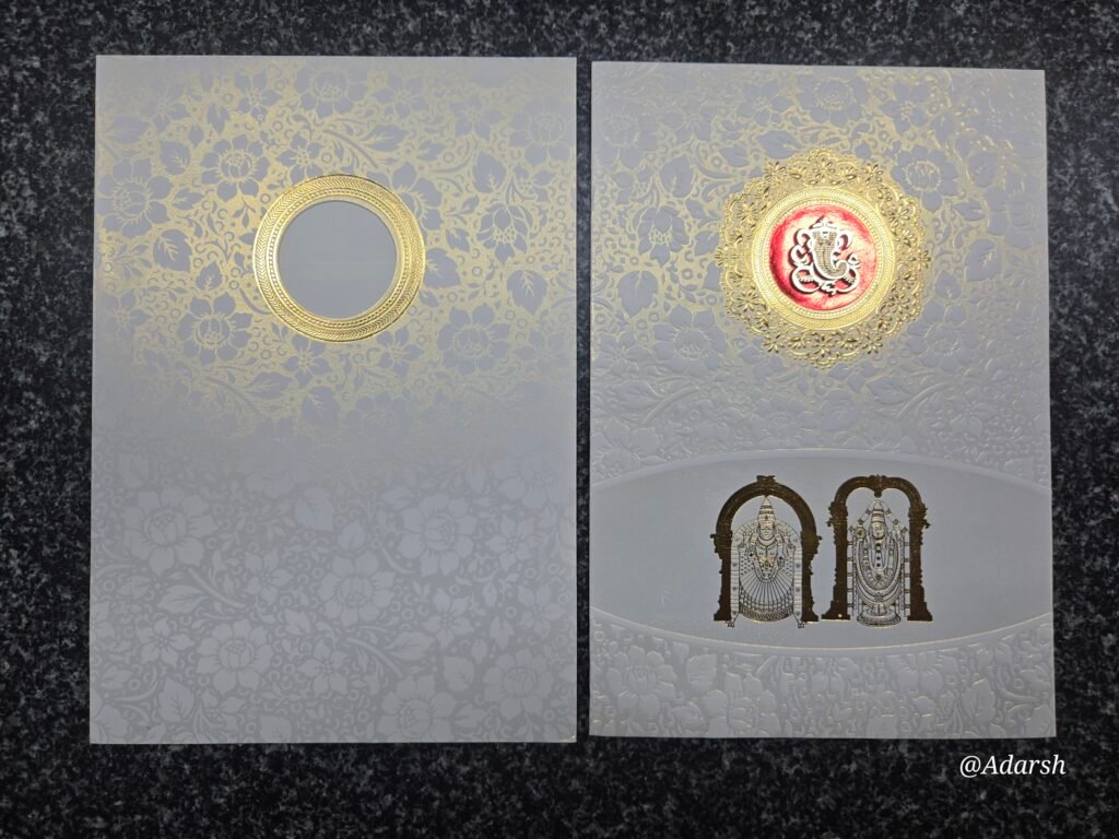 Metallic White Floral Die-Cut Mandala Tirupati Balaji Invitation Card