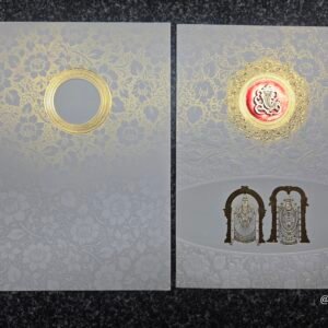 Metallic White Floral Die-Cut Mandala Tirupati Balaji Invitation Card
